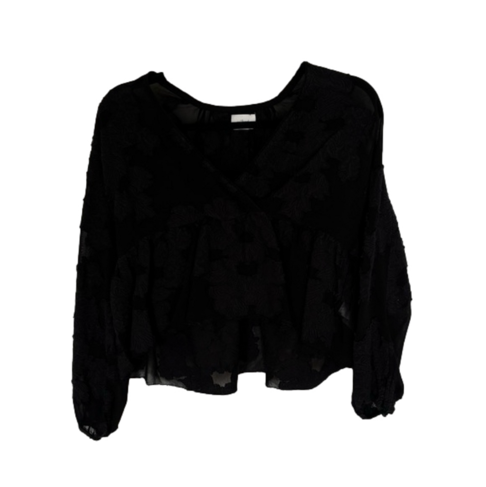 Aritzia Wilfred Peplum Sheer Jacquard Crossover Front Blouse